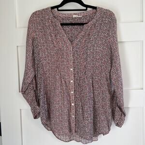 June & Delancey Pintuck Ditsy Daisy Button Down Floral Shirt Size Medium